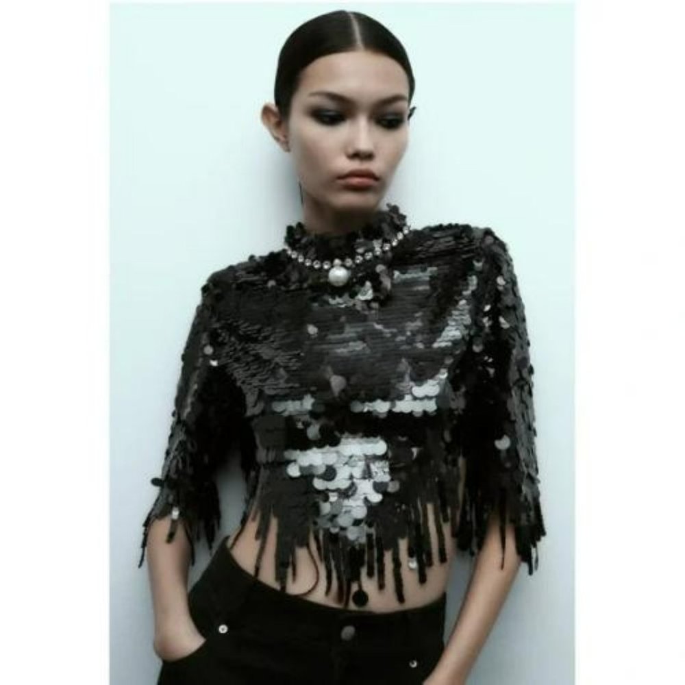 ZARA SEQUIN CAPE BLACK